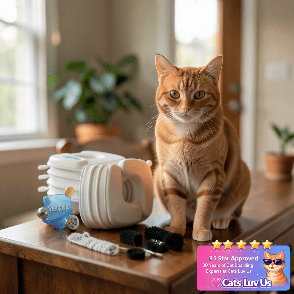 Veken Cat Water Fountain Filters with cat - professional product lifestyle photo