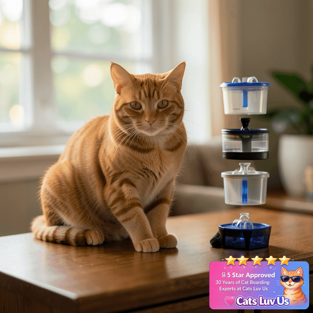Veken Cat Water Fountain Filters with cat - professional product lifestyle photo