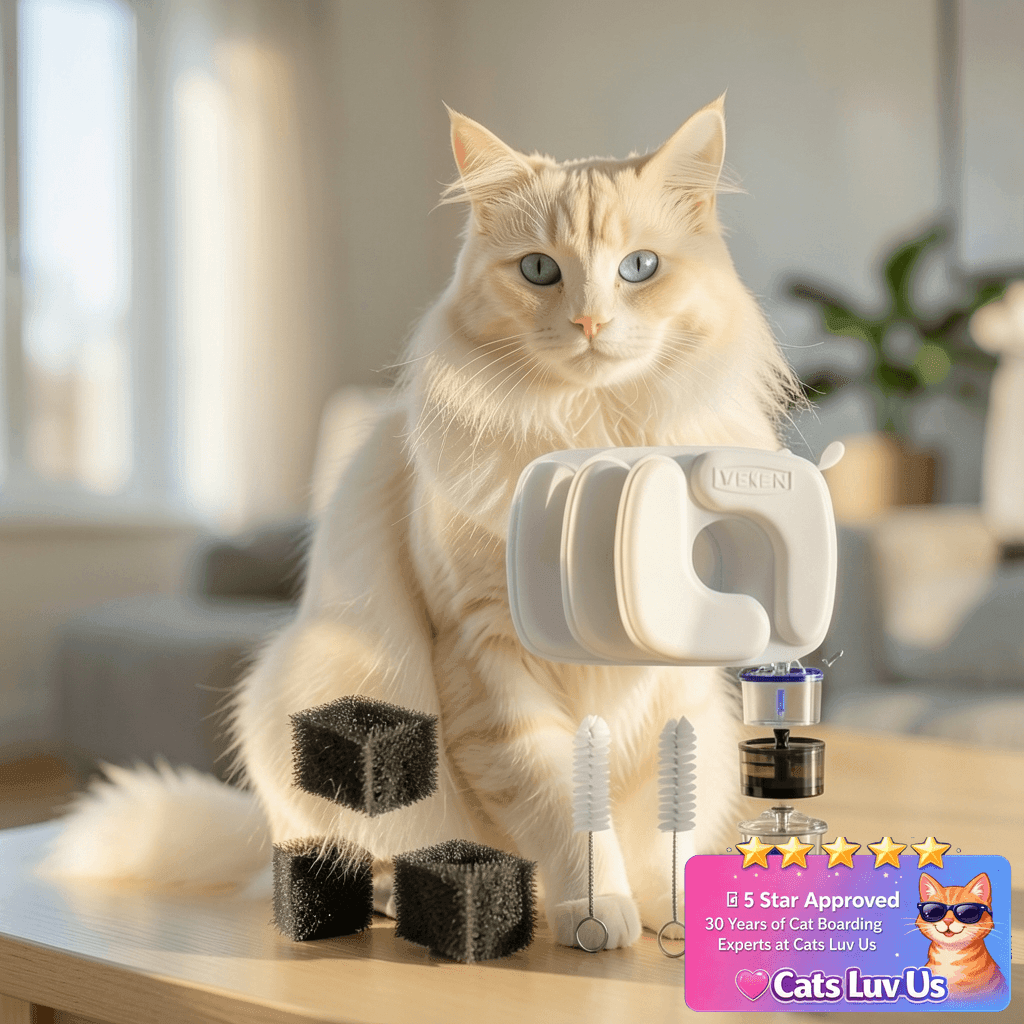Veken Cat Water Fountain Filters with cat - professional product lifestyle photo