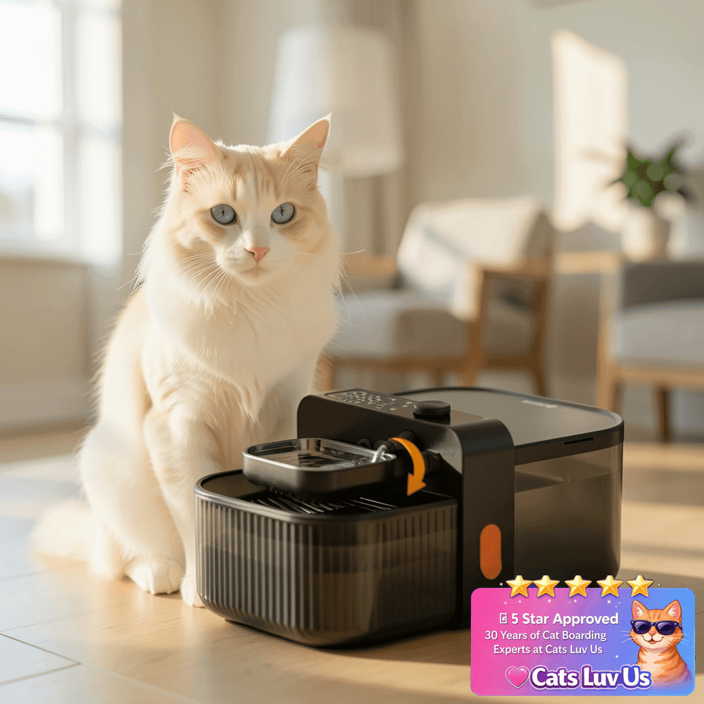 FEELNEEDY Wireless No Filters Cat Water Fountain with cat - professional product lifestyle photo