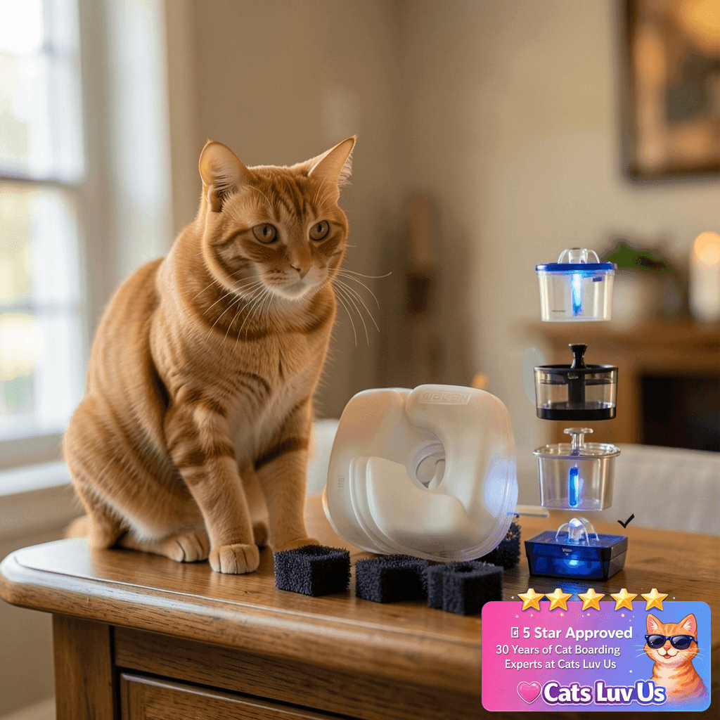 Veken Cat Water Fountain Filters with cat - professional product lifestyle photo