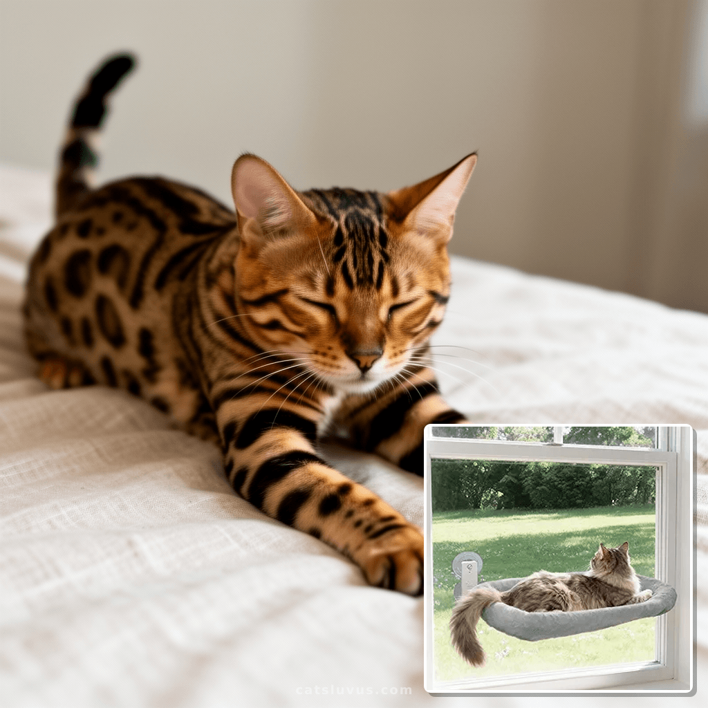 Extra Large Cat Window Perch  - Washable 2-Season Fabric Cov with cat - professional product lifestyle photo